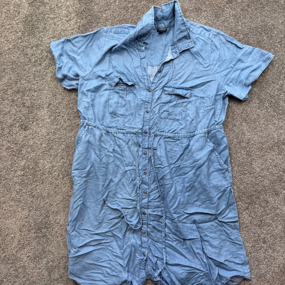 Torrid Women Blue Lyocell Button UP Drawstring Waist Shirt Dress Size 1 Chambray